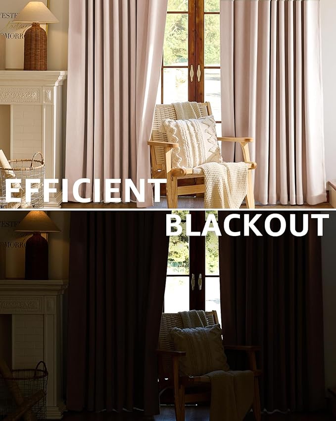 jinchan Chenille Blackout Curtains 108 Inches Long Light Pink Thermal Insulated Curtains for Living Room Bedroom 2 Panels Triple Weave Noise Reducing Drapes Girls Room Curtains Back Tab 50x108 Inch