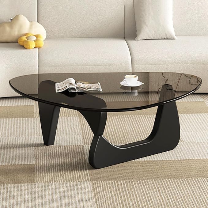 Modern Glass Coffee Table, Mid Century Coffee Table, Small Coffee Table for Living Room,Suitable for Bedroom Living Room Reception Office Tables (Black/Grey, Small)