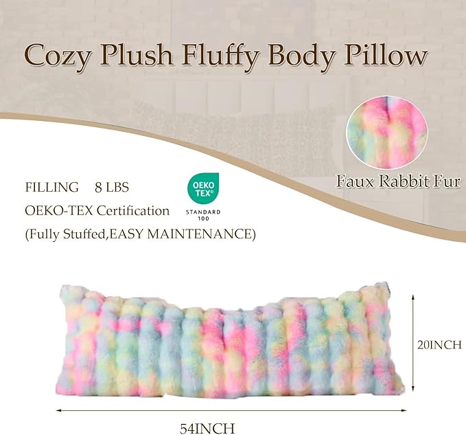 Full Body Pillow 20x54 Inch,Memory Foam Pregnancy Pillow for Side Sleepers,Orthopedic Back Support Maternity Pillow for Women (with Removable Cover)-Rainbow