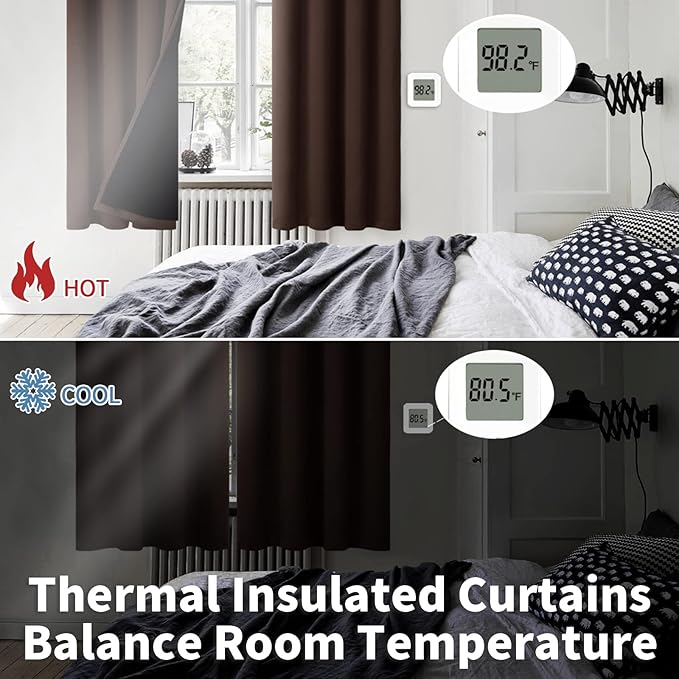 BGment 100% Blackout Curtains for Bedroom Window 84 Inch Length 2 Panels Set, Thermal Insulated Full Light Blocking Grommet Drapes for Living Room Darkening with Black Liner, 52 Inch Wide Each, Brown