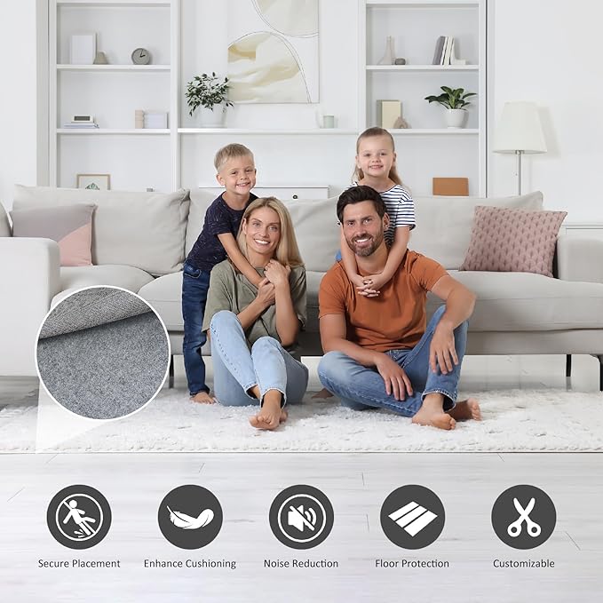 Felt Rug Pad with Gripper Dots, 3x5 Ft Non-Slip Rug Underpad with PVC Backing, 1/6" Thick Cushioned Carpet Pad Gripper for Hardwood Floors, Vinyl & Tile, Under Rug Padding Floor Protection