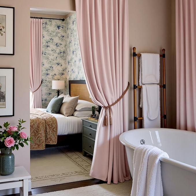 Lazzzy Velvet Blackout Curtains Thermal Insulated Room Window Drapes Super Soft Luxury Curtains for Living Room Bedroom Rod Pocket 2 Panels, Dusty Pink, 52" W x 96" L