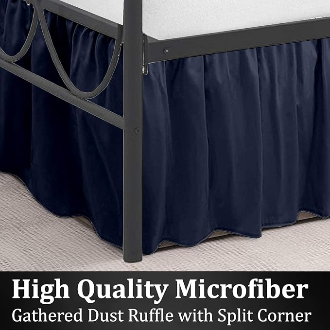 SKY BEDDINGS - Queen Size Ruffled Bed Skirt with Split Corners - 16 Inch Drop Dust Ruffle Bed Skirt with Platform Three Sided Coverage - 100% Microfiber, Navy Blue