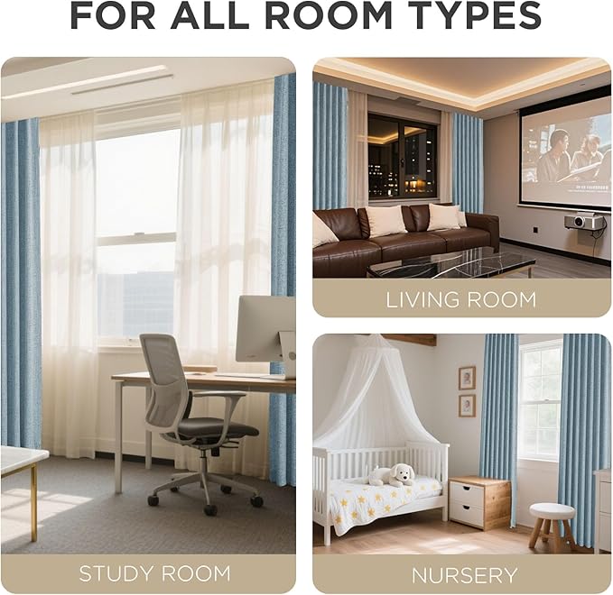 Joydeco Blackout Curtains for Bedroom - 84 Inch Long 100% Light Blocking 2 Panels Sky Blue Drapes, Thermal Insulated Room Darkening Curtains, Linen Textured for Living Room, Rod Pocket & Back Tabs