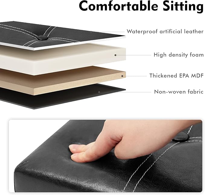 B FSOBEIIALEO Storage Ottoman with Faux Leather Foldable Small Square Foot Rest Coffee Table Black 11.8"X 11.8" X 11.8"