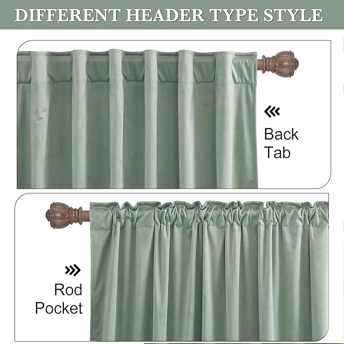 RYB HOME Auqa Velvet Curtains 84 inches Long, Room Darkening, Floor-Length, Stylish Back Tab Velvet Drapes for Coastal Nursery Living Room Office, 52" W x L84 L