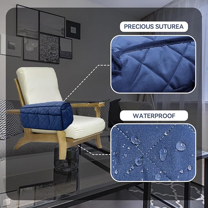 MEHIDFY Armchair Caddy, Waterproof Sofa Armrest Organizer, Non Slip Recliner Organizer, Remote Holder for Recline, Recliner Caddy with 14 Pockets Storage for TV Remote, Phone, Magazine (Blue)