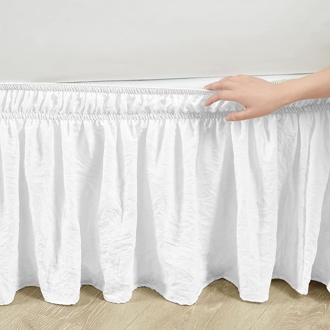 Lush Decor Ruched Ruffle Elastic Easy Wrap Around Bed Skirt Single Queen/King/Cal King White - Queen Bed Skirt - Dust Ruffle - Gray Bedskirts