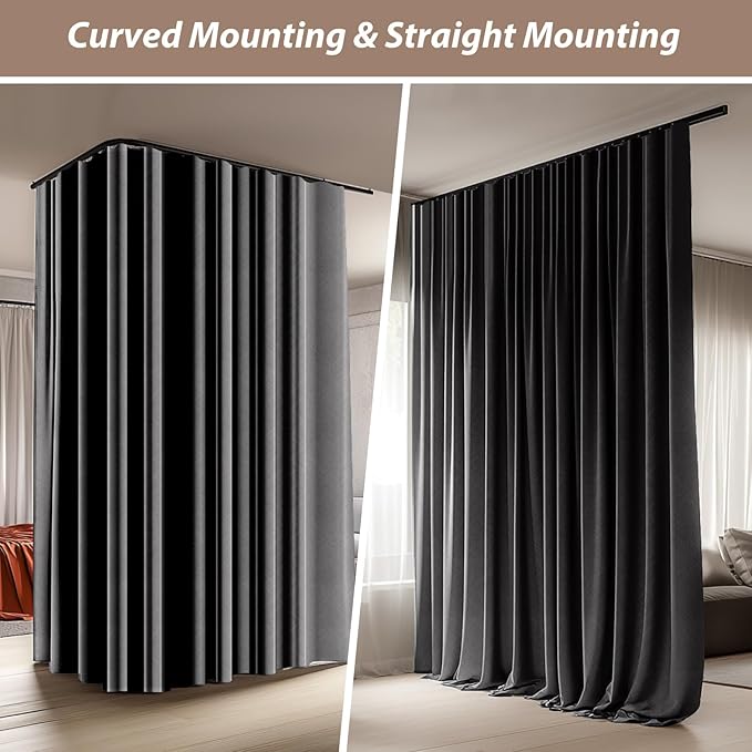 Room Divider Curtains with Ceiling Curtain Track Set Window Curtain for Bedroom,Living Room Total Blackout Thermal Insulated Privacy Ceiling Track Curtain W 6 × H 9 FT Grey drape&Black track