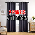 MIUCO 1 Pair Thermal Insulated Grommet 52-Inch-by-84-Inch Blackout Window Curtain Panels with 2 Tie Backs, Dark Grey