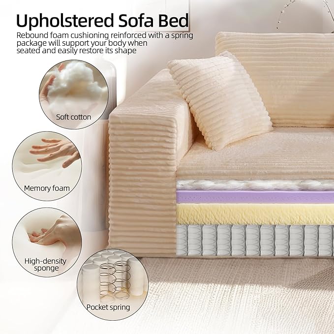 Boneless Cloud Couch Sofa, 2 Seater Deep Seat Modern Lounge Sleeper Couch, No Assemble, Corduroy Compression Upholstered Couches for Living Room, Bedroom, Apartment, Dorm, Office