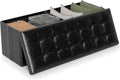 Giantex 43 Inches Folding Storage Ottoman Bench, Upholstered PU Leather Storage Chest with Side Pocket, Padded Seat, End of Bed Bench, Collapsible Ottoman Foot Rest for Living Room, Bedroom & Entryway