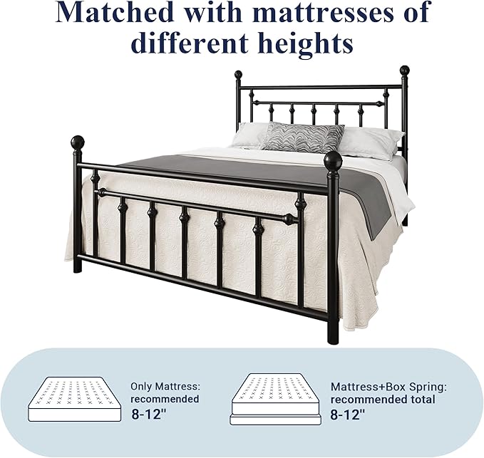 Allewie 14 Inch Queen Size Metal Platform Bed Frame with Victorian Vintage Headboard and Footboard/Mattress Foundation/Under Bed Storage/No Box Spring Needed/Easy Assembly/Noise Free/Black