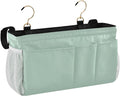 KOPIRIT Cyan Gray Bedside Caddy Storage Bag Bedside Organizer for College Dorm Top Bunk Bed Bedside Shelf Hanging Organizer 6 Pockets with Hooks for Magazine Water Bottle Holder