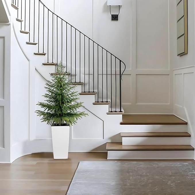 2 Pack 4FT Artificial Norfolk Pine Trees in Modern White Pot, Real Feel Faux Christmas Tree for Indoor Decor, Pet Safe PPC Material, Home and Holiday Style