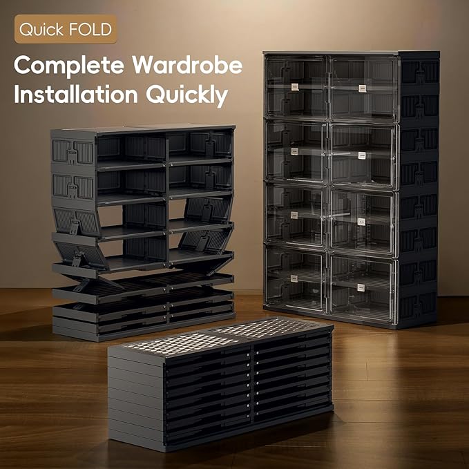 JEKO&JEKO 10-Tier Foldable Shoe Storage Cabinet with Magnetic Doors, Large Stackable Shoe Organizer Cabinet for Entryway (Black)