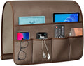 TV Remote Control Holder Couch Caddy, Non-slip Bedside Caddy Organizer with 5 Pockets for Key Glasses Phone Magazine Holders (Brown, 35''x18'')