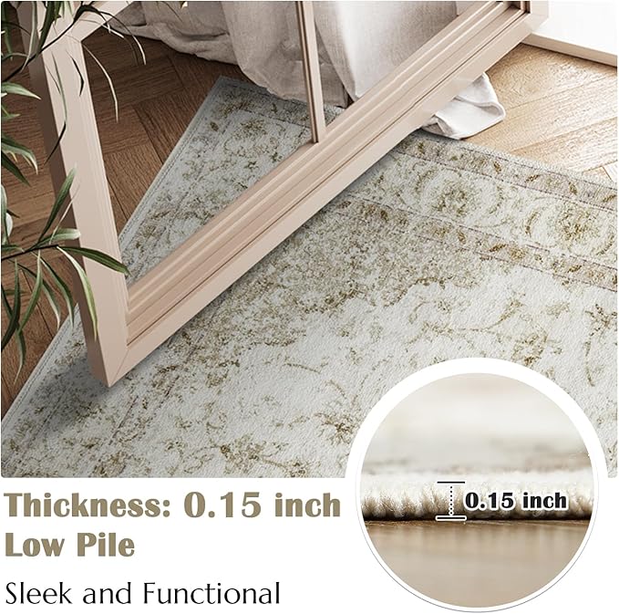jinchan 6x9 Area Rugs Machine Washable Rug for Living Room - Stain Resistant Vintage Floral Medallion Ultra-Thin Low Pile Non-Slip Indoor Carpet for Bedroom Dining Room Kitchen (6x9ft,Blush)