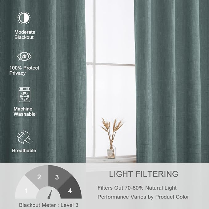 Jacquard Linen Curtains 72 inch Length 2 Panels Thick Faux Linen Blended Window Drapes Burlap Textured Curtains with Grommet for Living Room Bedroom Farmhouse (52x72 Lake Blue) Natural