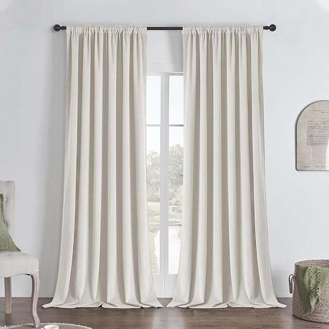 Joydeco White 100% Blackout Curtains 90 Inch 2 Panels, Luxury Thermal White Velvet Curtains for Bedroom Living Room, Soundproof Blackout Window Drapes, Rod Pocket & Back Tab (52W x 90L)