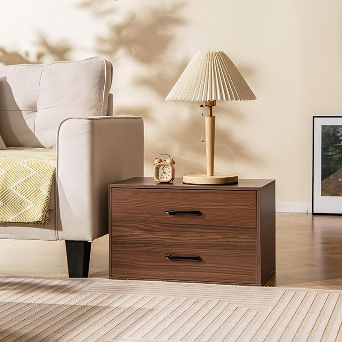 Giantex Stackable 2-Drawer Dressers for Bedroom - Short Dresser Two Drawer Storage Cabinet w/Handles & Anti-Topping Device, Small Dresser Chest of 2 Drawers for Closet Bedroom (1, Walnut)
