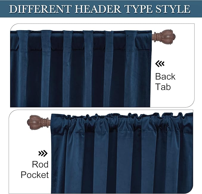 RYB HOME Velvet Curtains - Blackout Curtains for Living Room,Thermal Insulated Noise Reducing Panel Soft Luxury Vertical Sense Window Decor for Cottage Farmhouse, Navy Blue, W52 x L120 inch, 2 Panels