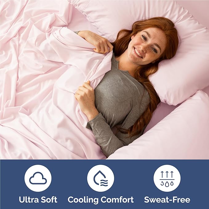 Full 6 Piece Sheet Set - Cooling, Comfy & Breathable - Hotel Luxury Bedding, Includes Fitted Sheet for Women, Men, Kids & Teens - 1 Flat, 1 Fitted Sheet, 4 Pillowcases w/Deep Pockets - Lavender Pink