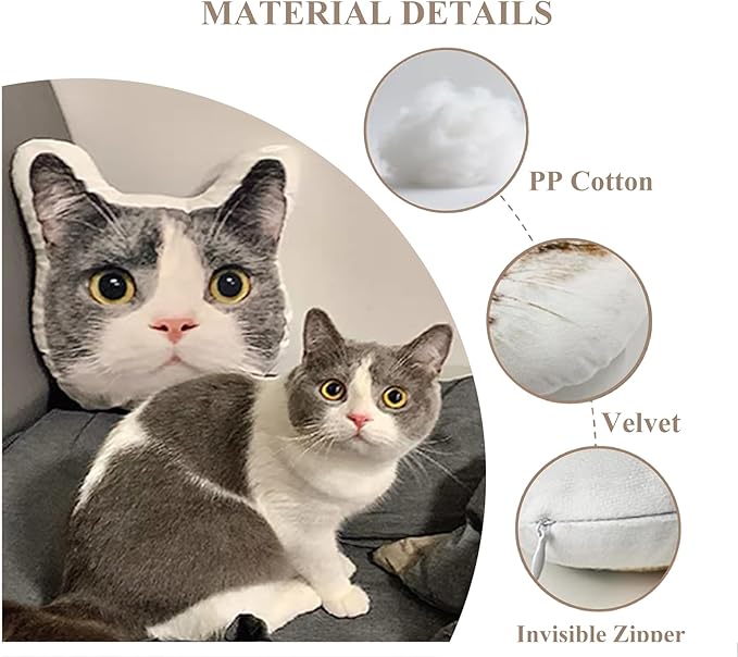 Custom Pillow with Picture, Custom Body Pillow Photo Shaped Dog Cat Face Pillow, Customized Funny White Elephant Gifts for Mom Dad, Personalized Gag Gifts for Boyfriend, Customizable Pet Cute Pillow