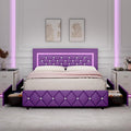 BarnFurin Full Size Bed Frame with Headboard, Faux Leather Upholstered Bed with Diamond Tufted Design, Mordern Bed Frame with Wooden Slats Suppor, No Box Spring Required, Easy Assembly, Purple