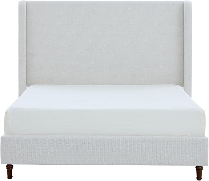 Queen Size Upholstered Bed Frame, 54" Tall Headboard Curved Wingback Platform Bed Frame/Elegant Boucle Bed Frame for Bedroom/ Wood Slats Support/No Box Spring Needed/Easy Assembly/Cream White Boucle