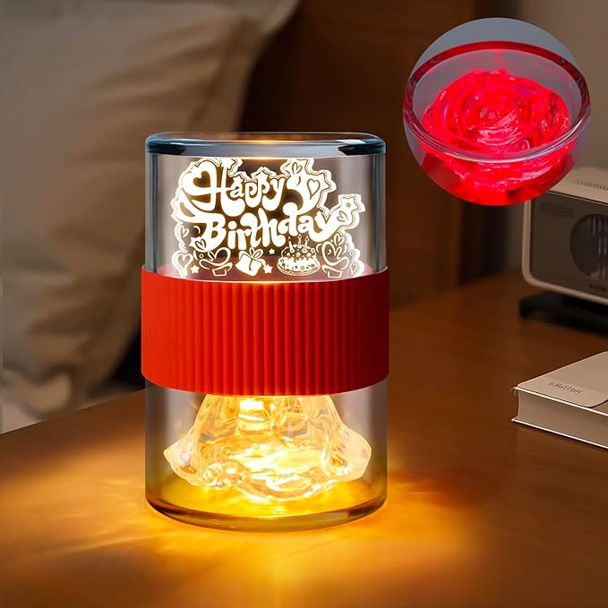Happy Birthday Light for Table 3D Rose Flip LED Night Lights Color Changing Dimmable USB-C Input Rechargeable Touch Control Birthday Gift Lamps for Women Wife Mom Daughter