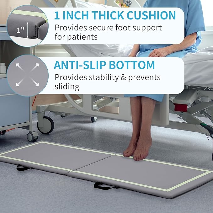 Winado Fall Mat for Elderly, 68" x 23" Bi-Fold Floor Mat Bedside Anti-Slip Protection Standing Safety Mats Reduce Risk for Elderly, Patients, Home or Hospital Care, Grey