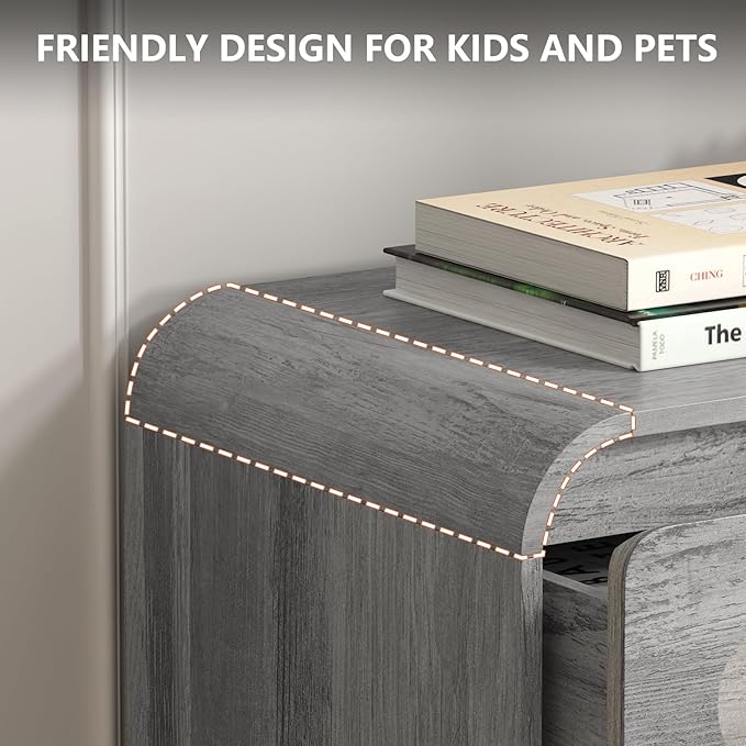 Dresser for Bedroom with 6 Drawers, 47" Wide Modern Dressers & Chest of Drawers with Curved Profile Design, Wood Closet Clothes Storage Dressers Organizer for Bedroom Living Room Hallway, Grey