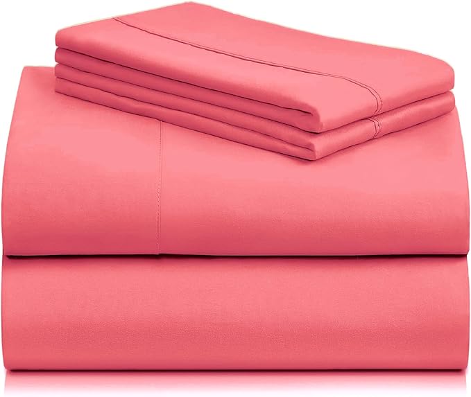 LuxClub 4 PC Sheet Set Bed Sheets Deep Pockets 16" Eco Friendly Wrinkle Free Cooling Machine Washable Hotel Bedding Silky Soft - Vermilion California King