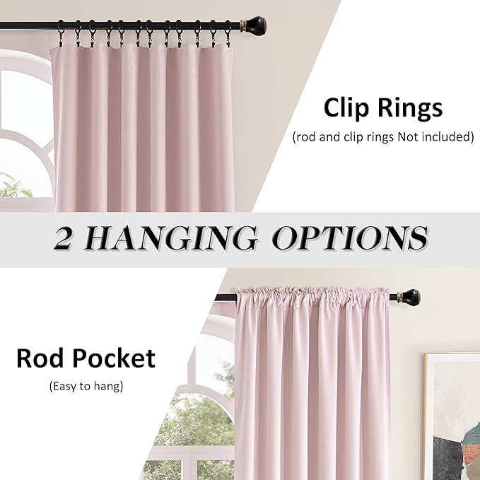 DONREN 96 Inch Length Cute Blush Pink Room Darkening Curtains, Light Pink Thermal Insulating Light Blocking Privacy Protection for Livingroom, 52" W by 96" L 2 Panels
