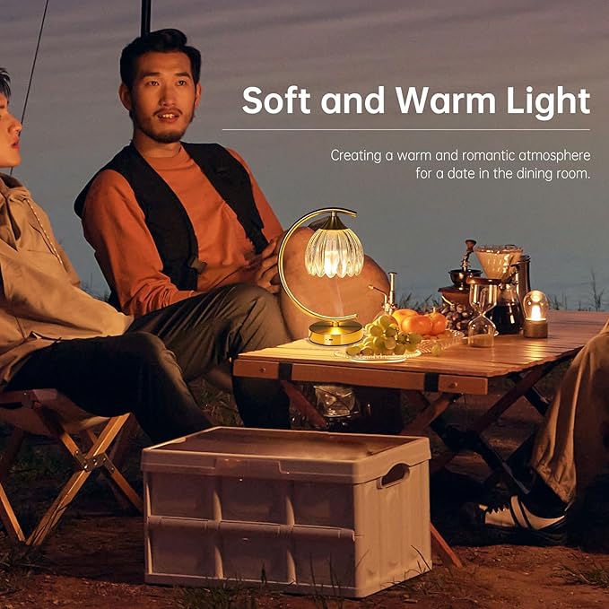 Tulip Table Lamp with 5200mAh Battery & Touch Control, Cordless Lamp with 3 Color Temperatures Clear Bulb, Rechargeable Small Table Lamps for Living Room, Bedside, Desk (Transparent Tulip)