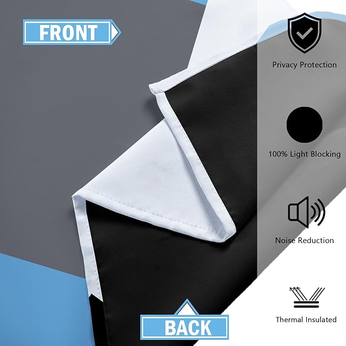 Light Blue 100% Blackout Curtains for Bedroom 45 inch Length 2 Panels Set Grey Modern Abstract Geometric Black Out Curtains Insulated Room Darkening Window Drapes for Living Room, 52Wx45L