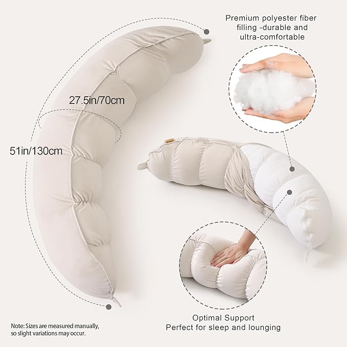 Peallow(Pat. Pend) – Long Round Body Pillow for Adults, Bolster Pillow for Sleeping, Soft and Supportive Pillow for Sleeping & Lumbar Support (Misty White,39")
