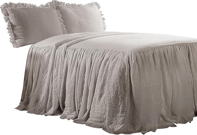 Lush Decor Ruffle Skirt Bedspread Set - 2-Piece Luxurious Farmhouse Bedding - Elegant Ruffle Detail - Timeless Style - Soft Lightweight Sheets - Twin, Grey