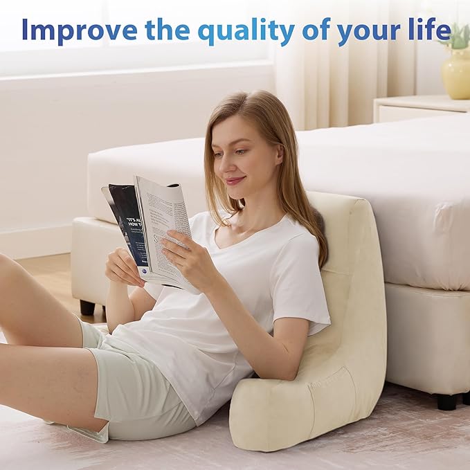 IPYNBAP Back Pillow for Bed Sitting up, Reading Pillow for Sitting in Bed Adult, Back Support Pillow, Memory Foam Sit up Lounge Backrest Pillow with Arms for TV, Couch, Chair, Dorm, 18 Inch, Beige