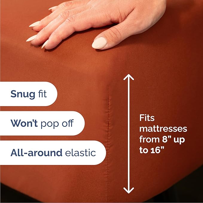 Cal King 6 Piece Sheet Set - Cooling & Breathable - Hotel Luxury Bedding, Includes Fitted Sheet for Women, Men, Kids and Teens - 1 Flat, 1 Fitted Sheet, 4 Pillowcases with Deep Pockets - Terracotta