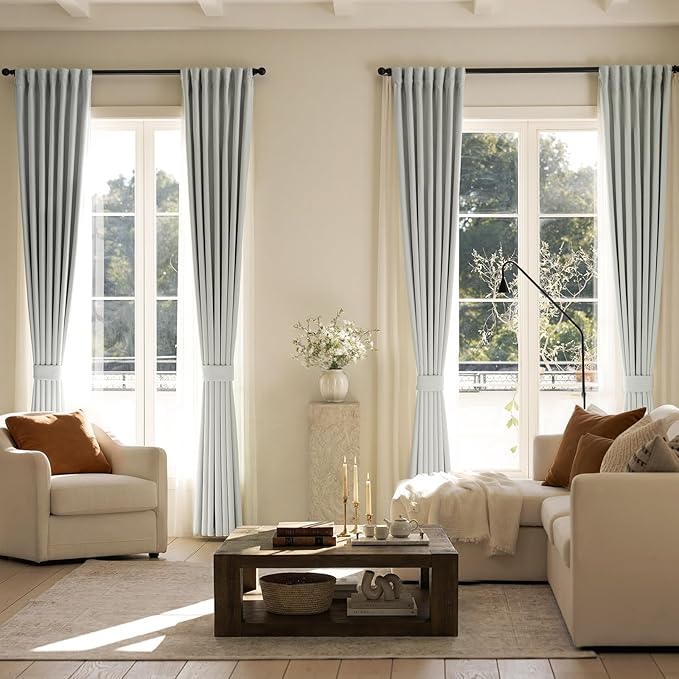 jinchan Chenille Blackout Curtains 96 Inches Long 2 Panels Light Grey Thermal Insulated Curtains for Living Room Bedroom Triple-Weave Noise Reducing Drapes Back Tab Privacy Window Curtains 50x96 Inch