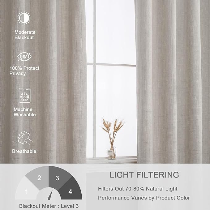 Linen Curtains 166 inch Length 2 Panels for High Ceiling Extra Long Thick Faux Linen Window Drapes Burlap Textured Curtains with Grommet for 2 Story High Living Room (52x166 Beige)