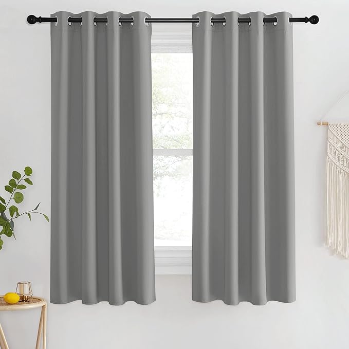 NICETOWN Blackout Bedroom Curtain 63 inches Long - Grommet Thermal Curtain Room Darkening Window Treatment Light Blocking Drape for Living Room (Silver Grey, 1 Panel, W46 x L63)
