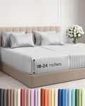 Extra Deep Split King Sheet Set - 7 Piece Breathable & Cooling Sheets - Hotel Luxury Bed Sheets Set - Easy Fit - Soft, Wrinkle Free & Comfy Sheets Set - Grey Striped Sheet Set w/Extra Deep Pockets