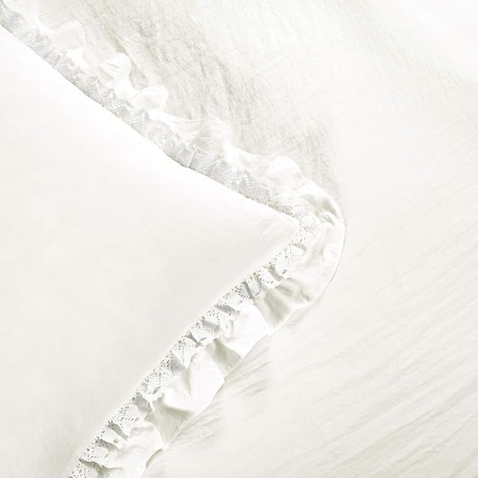 Lush Decor Ella Ruffle Lace Comforter, 3 Piece Set, King, White - Cute Comforter - King Bedding Set - White Bedding - Coquette Decor - Ruffle Trim - Lace Trim