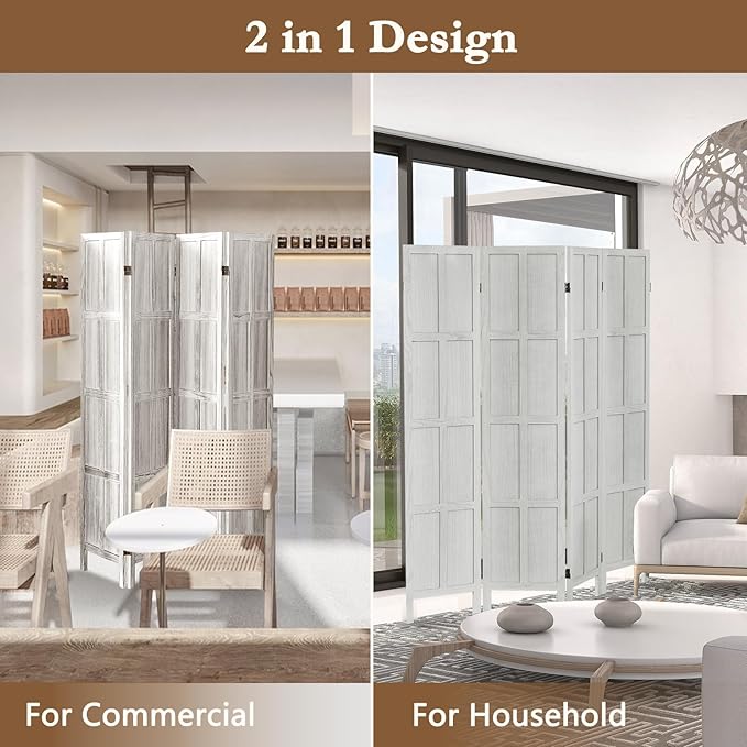 4 Panel Room Divider, 5.6Ft Wood Room Dividers and Folding Privacy Screens, Room Divider Wall Freestanding Room Partitions, Room Dividers Screen for Home Office Bedroom, White