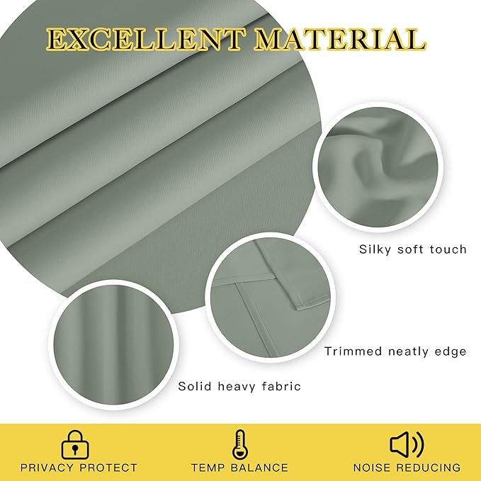 NICETOWN Sliding Door Window Treatment Blackout Patio Door Curtain Panels, Privacy Thermal Drapes for Bedroom Living Room Department with Grommet Top (Sage Green, W66 x L110)