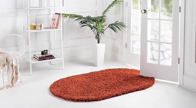 Unique Loom Solid Shag Collection Area Rug (5' 1" x 8' Oval, Terracotta)