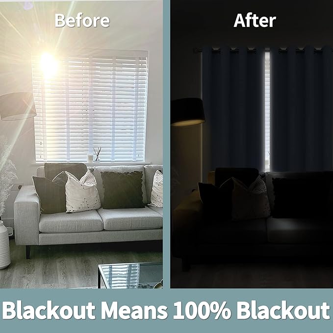 BGment 100% Blackout Curtains for Bedroom Window 84 Inch Length 2 Panels Set, Thermal Insulated Full Light Blocking Grommet Drapes for Living Room Darkening with Black Liner, 52 Inch Wide Each, Aqua